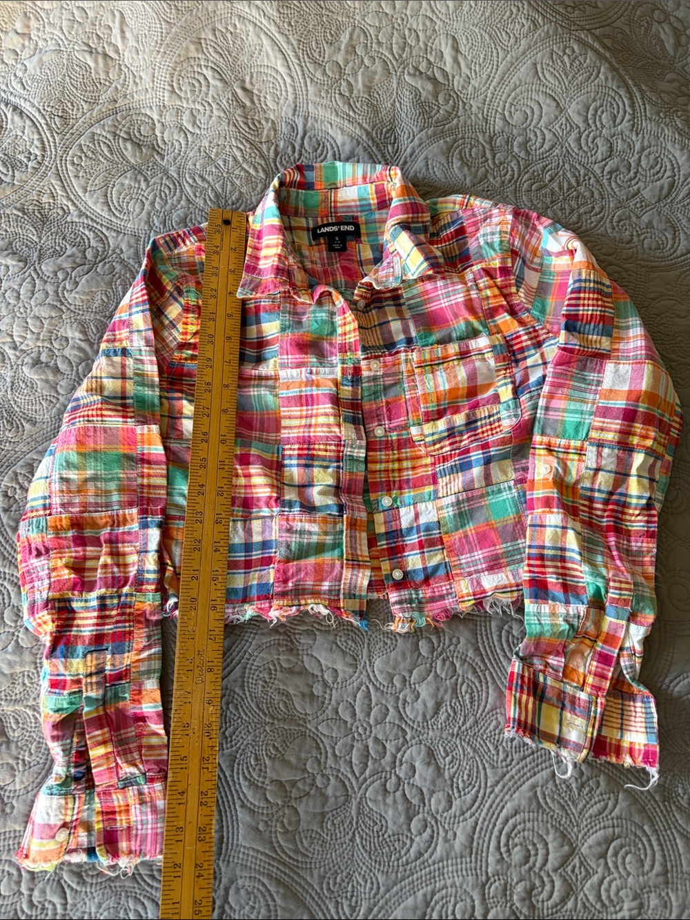 Lands' End Women’s Patchwork Plaid cropped jacket, small